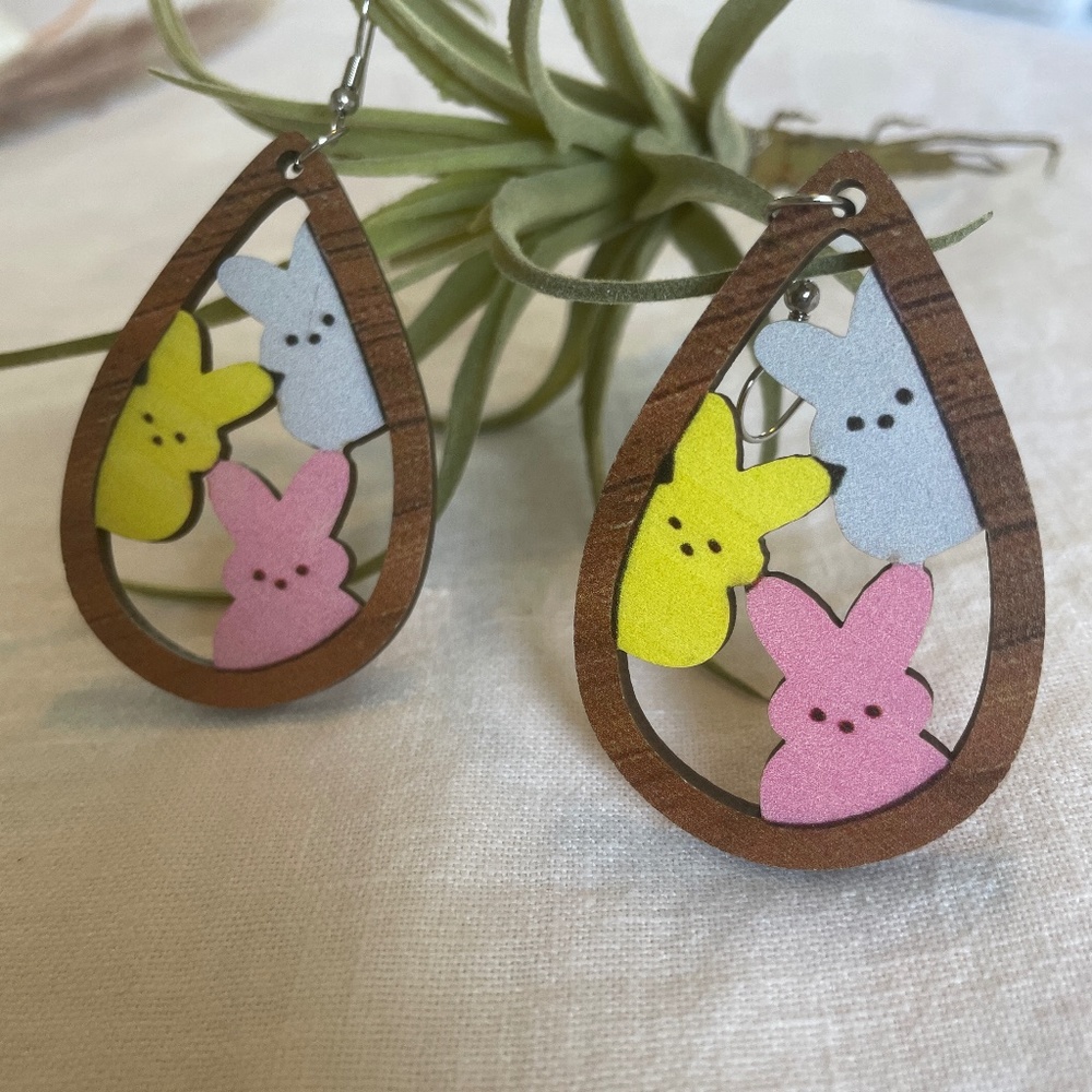 🌟 Buy 2 Pairs, Get One Free, NWT Easter Peep Wooden Earrings